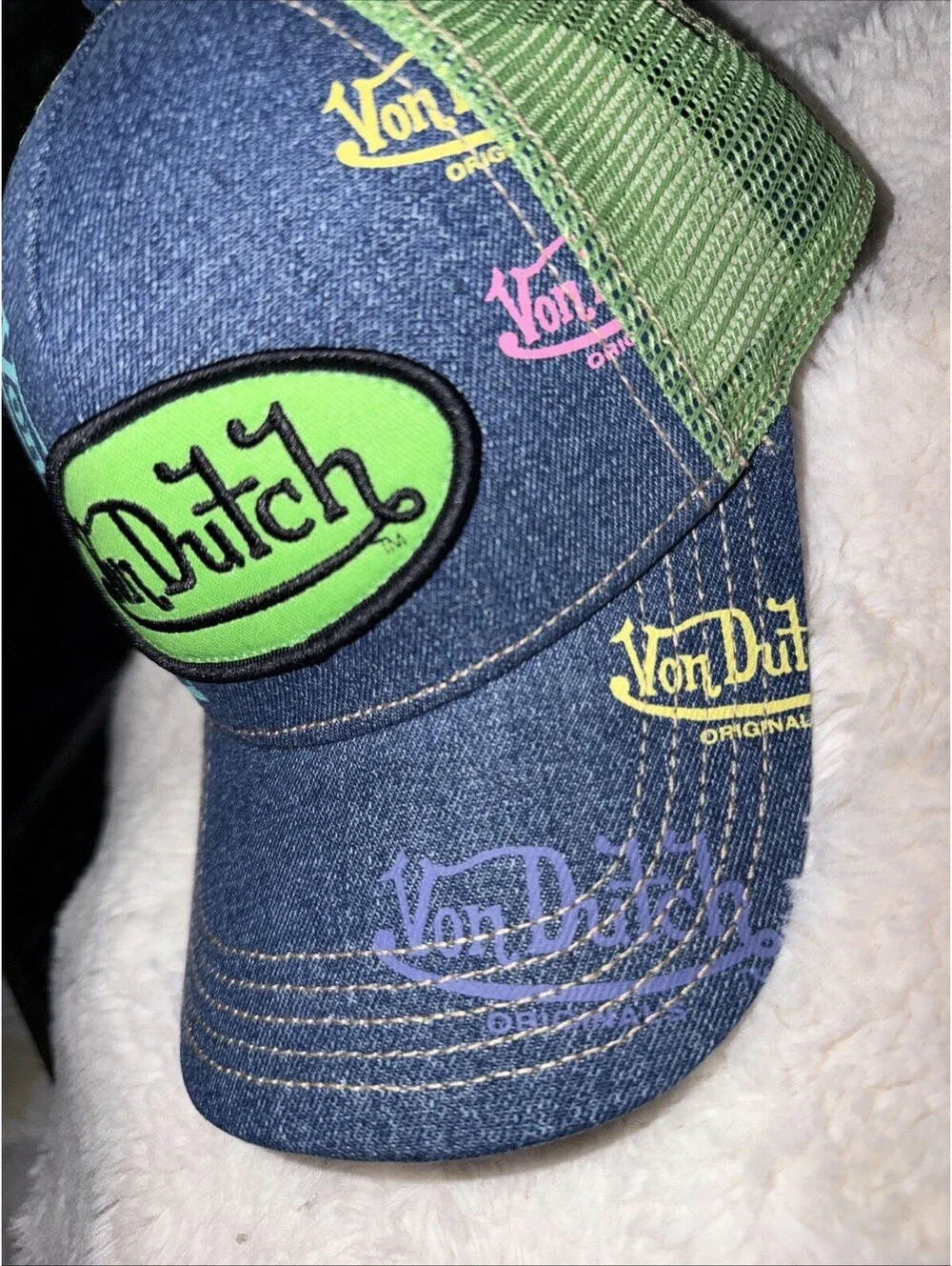 Von Dutch Dark Blue Denim/Green Trucker Hat - New